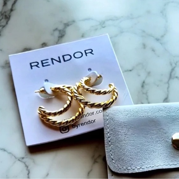 Curateur Rachel Zoe Rendor Yellow Gold Double Hoop - Picture 2 of 4